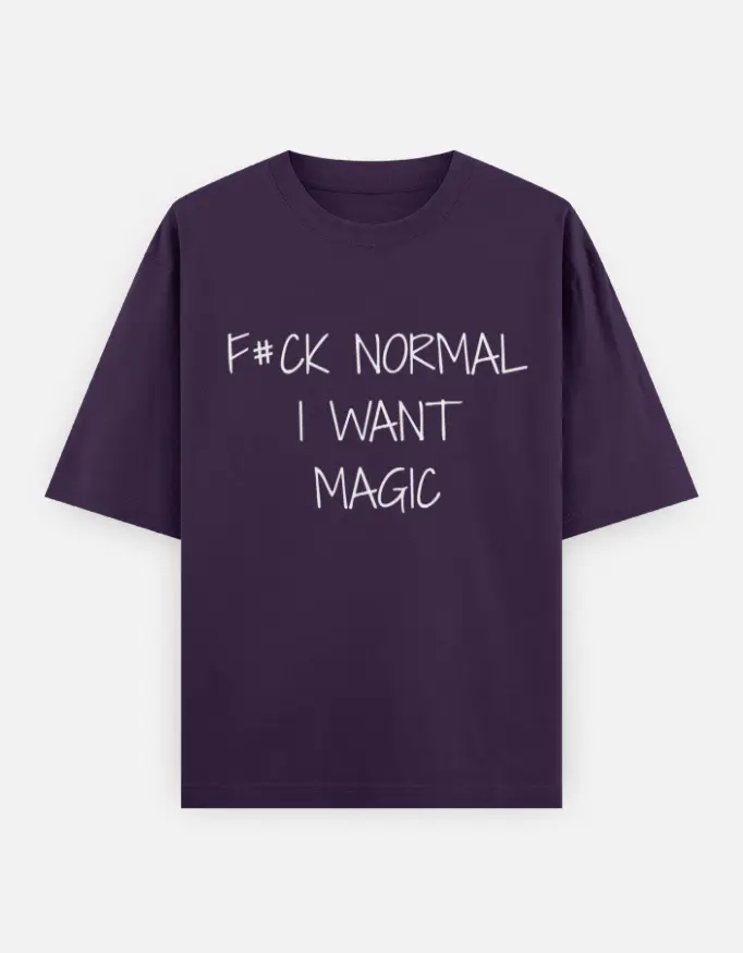 "I Want Magic" Graphic Unisex Oversized T-shirt (Purple, XS)