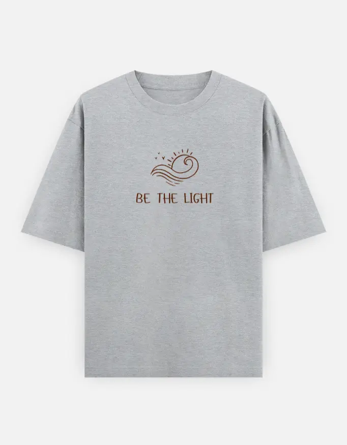 "Be The Light" Graphic Unisex Oversized T-shirt (Grey, XS)