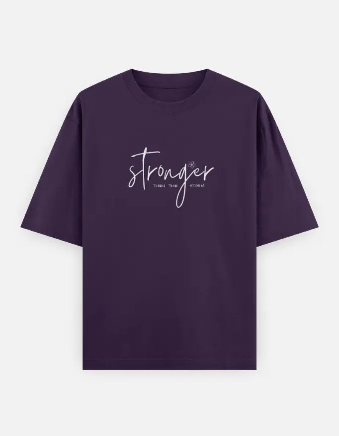 "Stronger Then The Storm" Graphic Unisex Oversized T-shirt (Purple, XS)