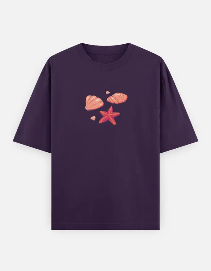 Seashell Graphic Unisex Oversized T-shirt (Purple, XS)