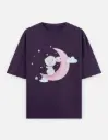 Moonlight Bunny Fishing Graphic Unisex Oversized T-shirt