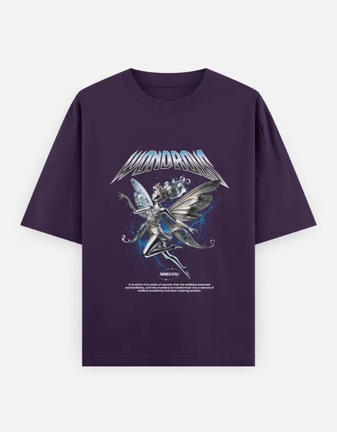 Fallen Angel Graphic Unisex Oversized T-shirt (Purple, XS)