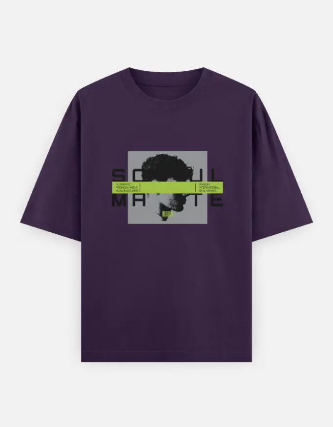 SOULMATE Graphic Unisex Oversized T-shirt (Purple, XS)
