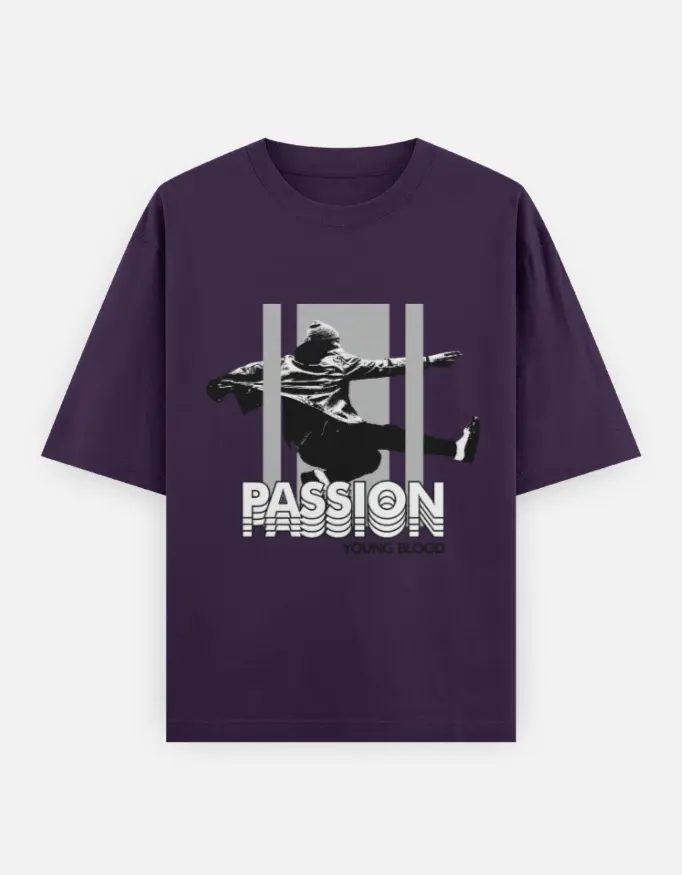 The Passion Graphic Unisex Oversized T-shirt (Purple, XS)