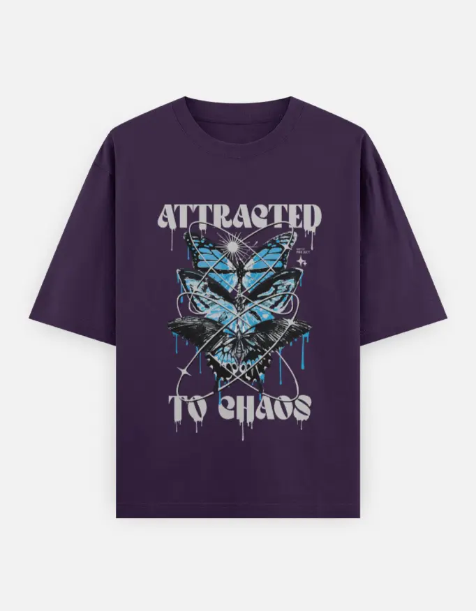 Dark Blue Butterfly Grunge Graphic Unisex Oversized T-shirt (Purple, XS)