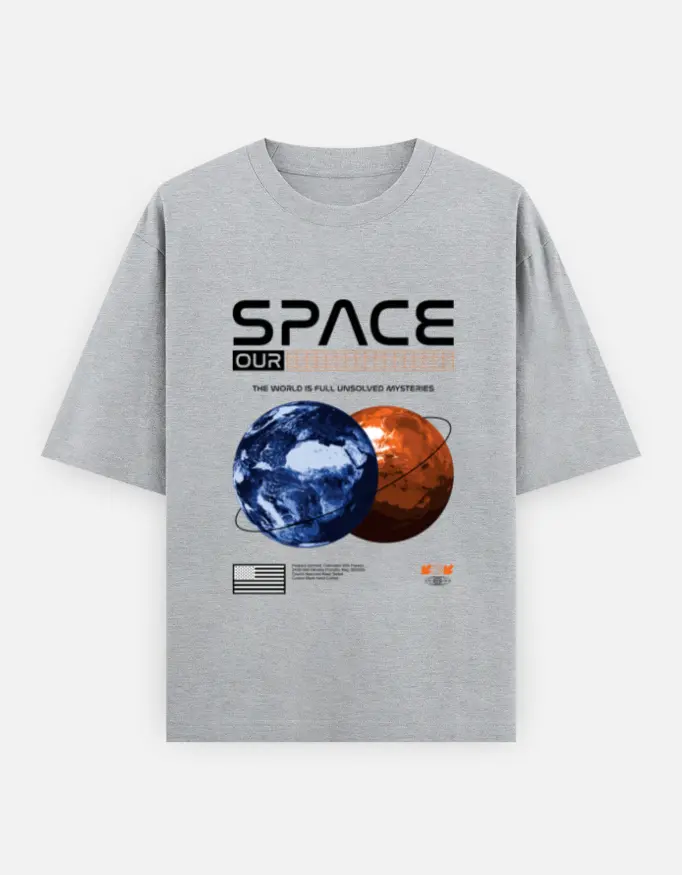 "Our Space" Graphic Unisex Oversized T-shirt (Grey, XS)
