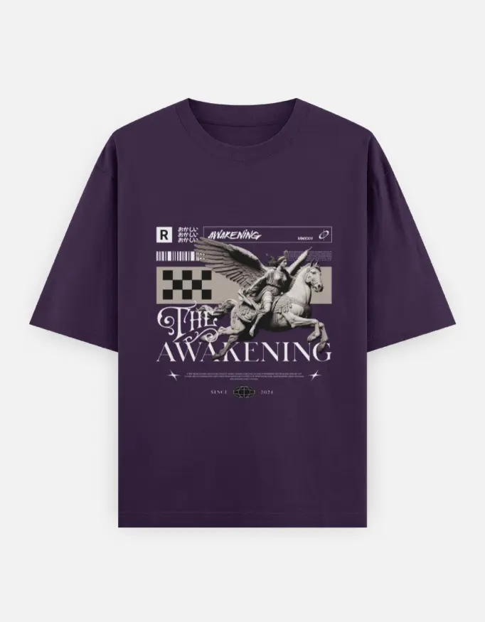 Gothic Pegasus Unisex Oversized T-shirt (Purple, XS)