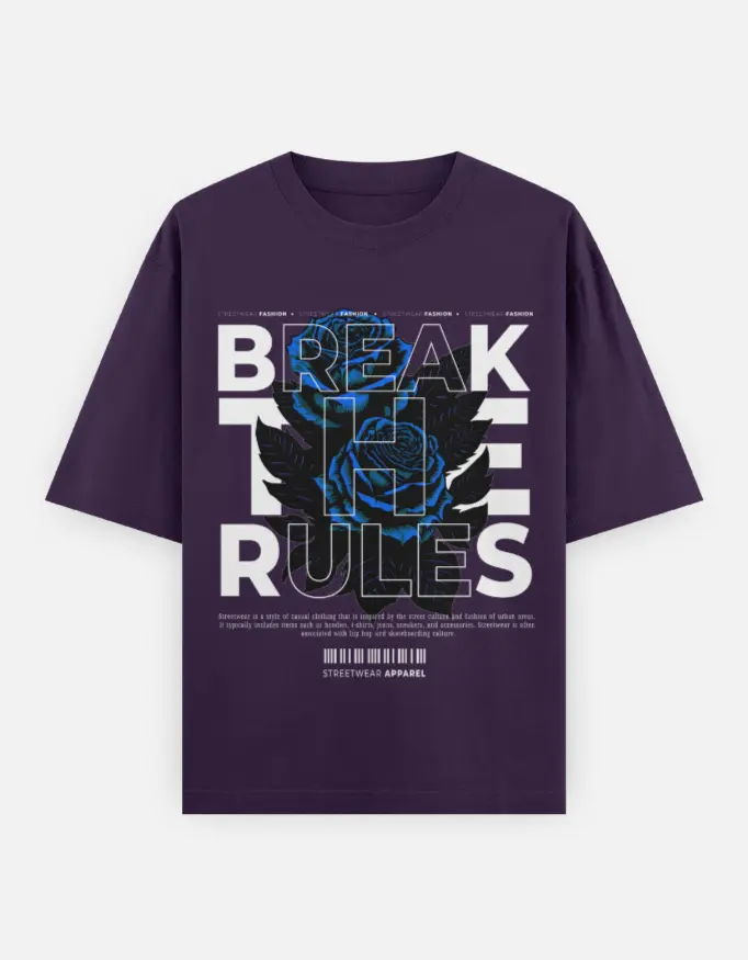 "Break The Rules" Graphic Unisex Oversized T-shirt (Purple, XS)
