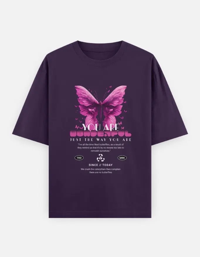 "Just The Way You Are" Unisex Oversized T-shirt (Purple, XS)