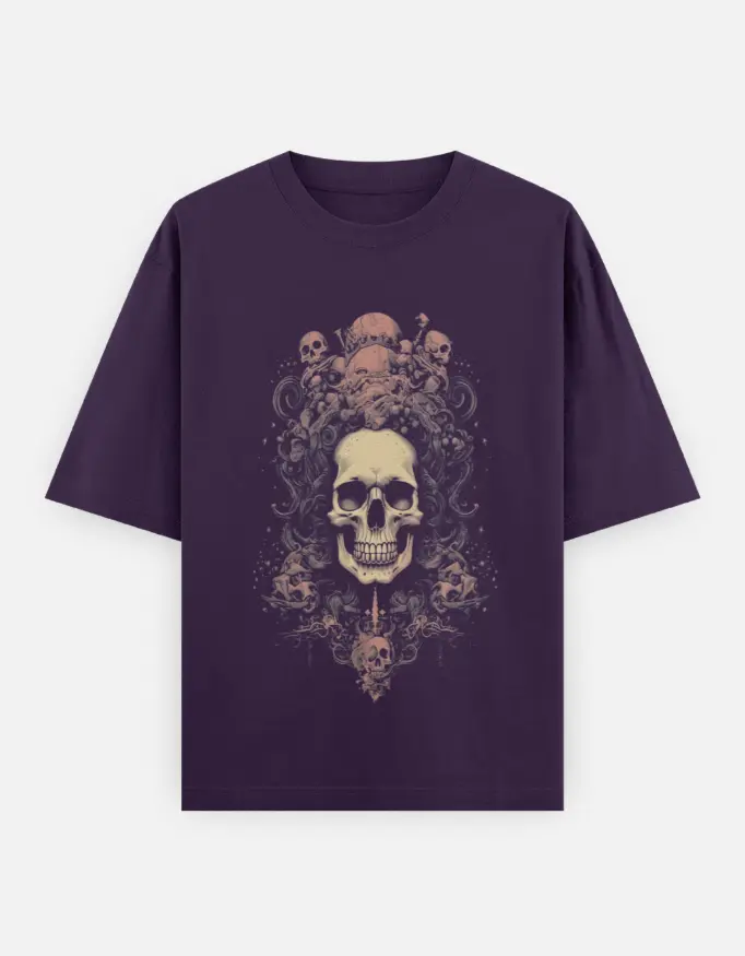 Gothic Tentacle Skull Graphic Unisex Oversized T-shirt (Purple, XS)