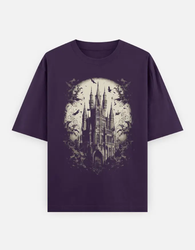 Dark Castle Full Moon Graphic Unisex Oversized T-shirt (Purple, XS)
