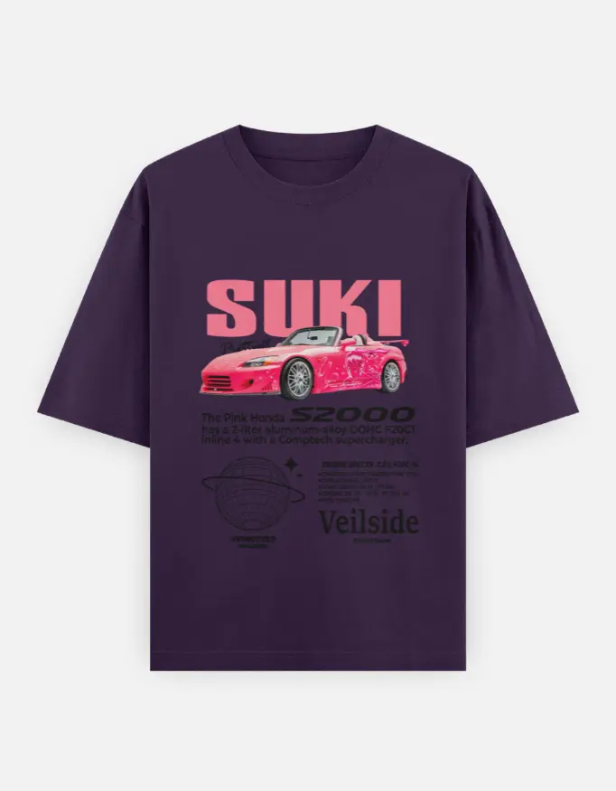 Suki Veilside Specs Graphic Unisex Oversized T-shirt (Purple, XS)