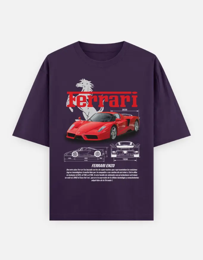 Ferrari Enzo Blueprint Graphic Unisex Oversized T-shirt (Purple, XS)
