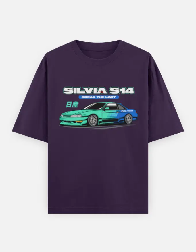 "The Drift King" S14 Graphic Unisex Oversized T-shirt (Purple, XS)