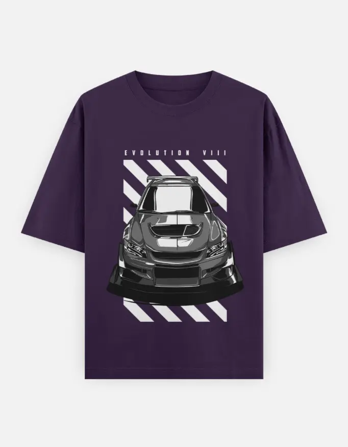 Mitsubishi Lancer Evolution Graphic Unisex Oversized T-shirt (Purple, XS)