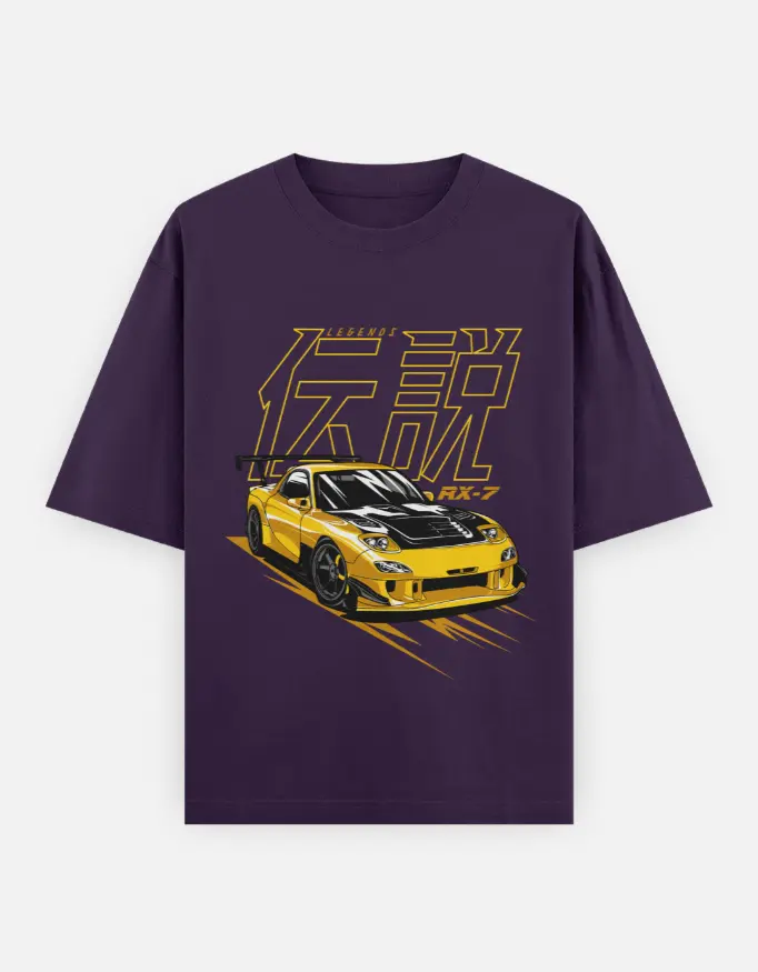 Yellow Rotary Racer Graphic Unisex Oversized T-shirt (Purple, XS)