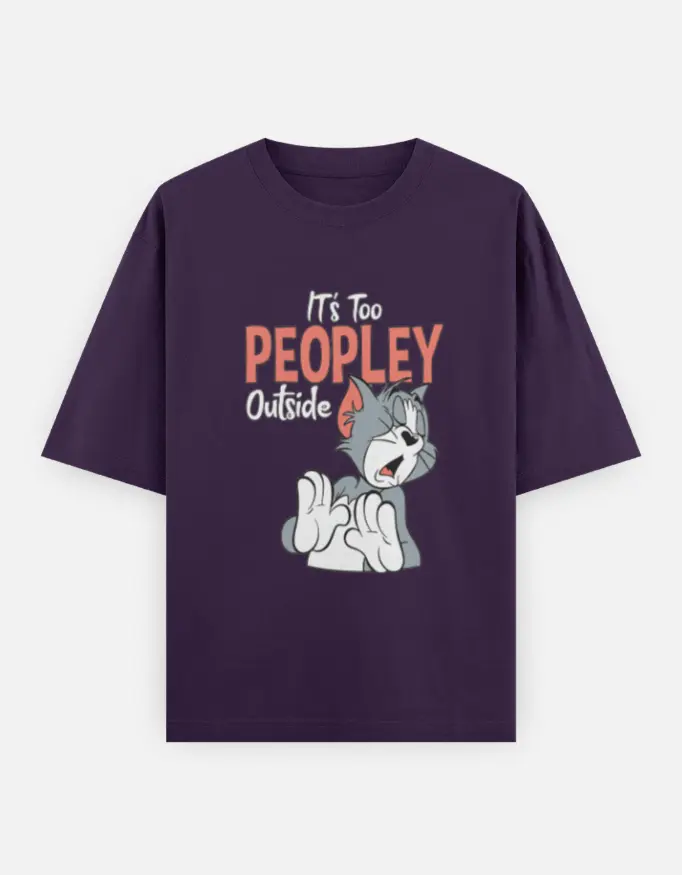 Tom's "Too Peopley Outside" Graphic Unisex Oversized T-shirt (Purple, XS)