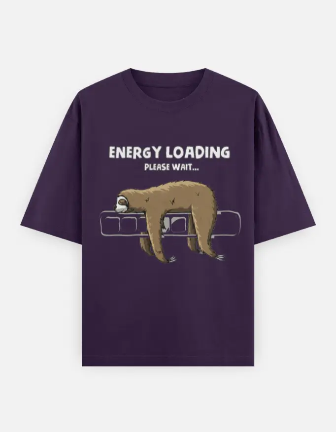 Energy Loading Graphic Unisex Oversized T-shirt (Purple, XS)