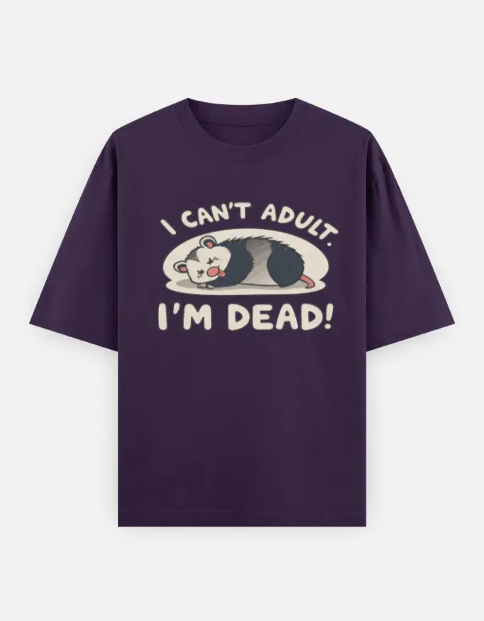 "I Cant Adult" Graphic Unisex Oversized T-shirt (Purple, XS)