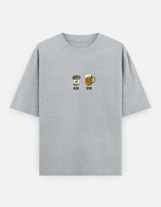 "AM-PM" Graphic Unisex Oversized T-shirt (Grey, XS)