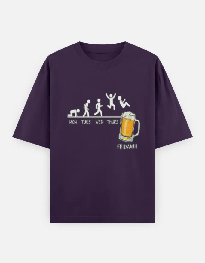 "The Weekly Evolution" Graphic Unisex Oversized T-shirt (Purple, XS)