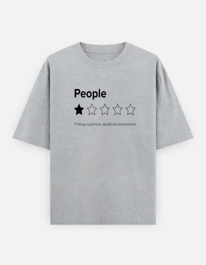 "People" Sarcastic Graphic Unisex Oversized T-shirt (Grey, XS)