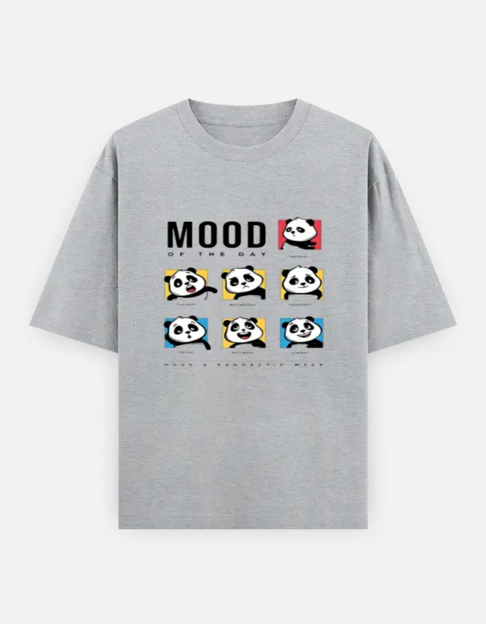 "Mood Of The Day" Graphic Unisex Oversized T-shirt (Grey, XS)