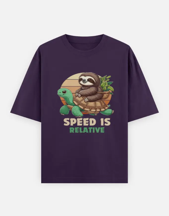 "Speed Is Relative" Graphic Unisex Oversized T-shirt (Purple, XS)