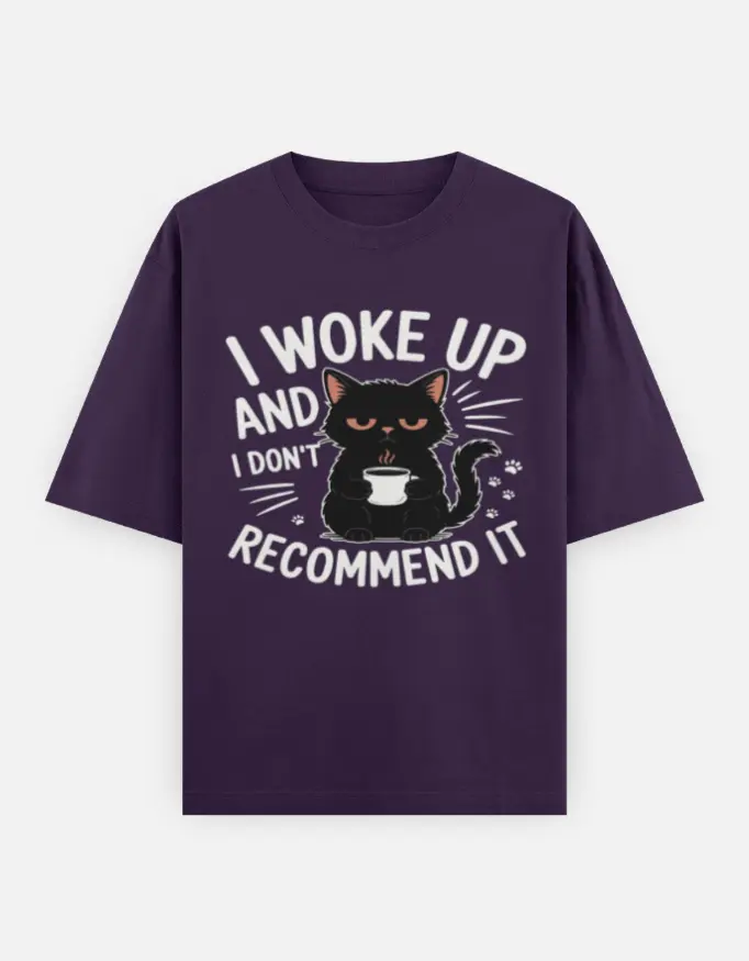 The Morning Hater Graphic Unisex Oversized T-shirt (Purple, XS)