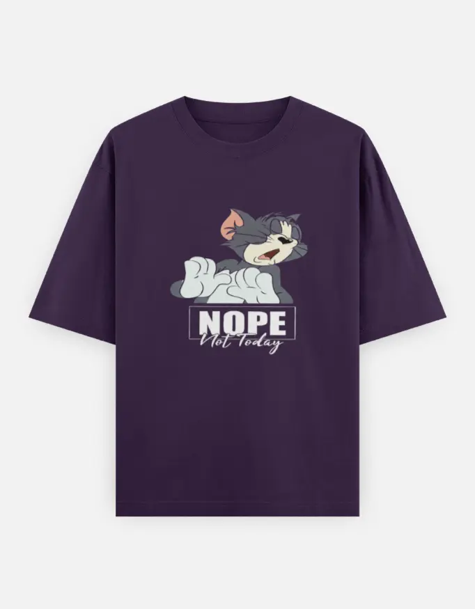 Tom's "No Not Today" Graphic Unisex Oversized T-shirt (Purple, XS)