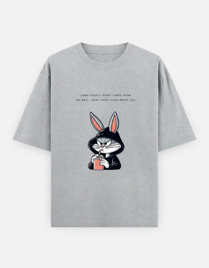 The "Don't Even Think About You" Bugs Bunny Unisex Oversized T-shirt (Grey, XS)