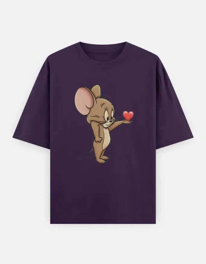 Jerry's Heart And Grumpy Tom Graphic Couple Unisex Oversized T-shirt