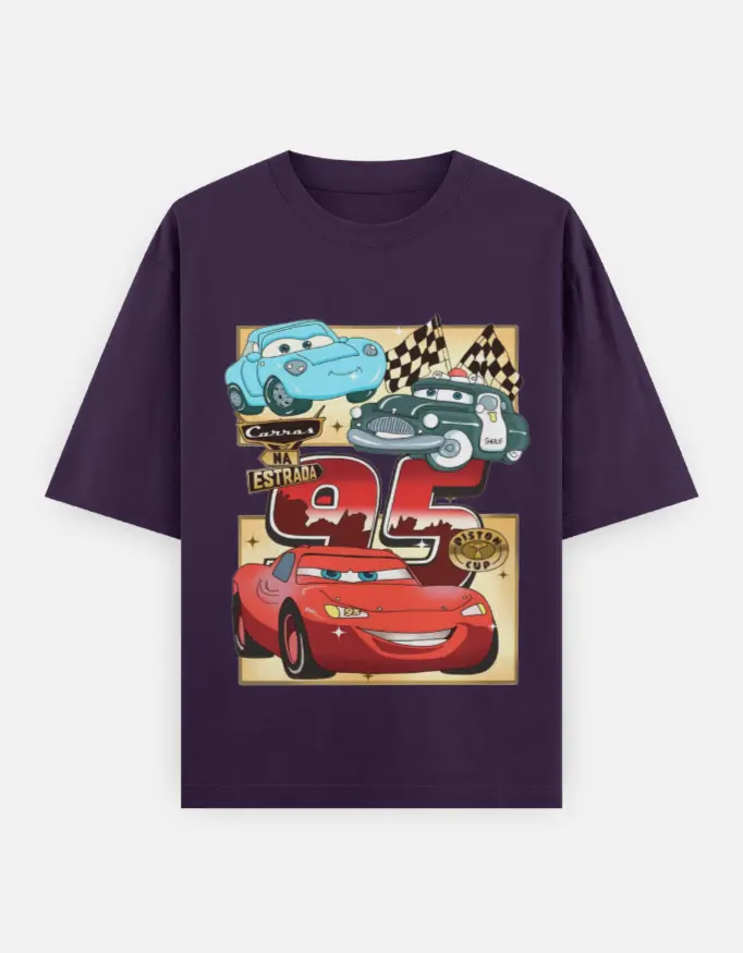 Lightning McQueen and Master Graphic Unisex Oversixed T-shirt (Purple, XS)