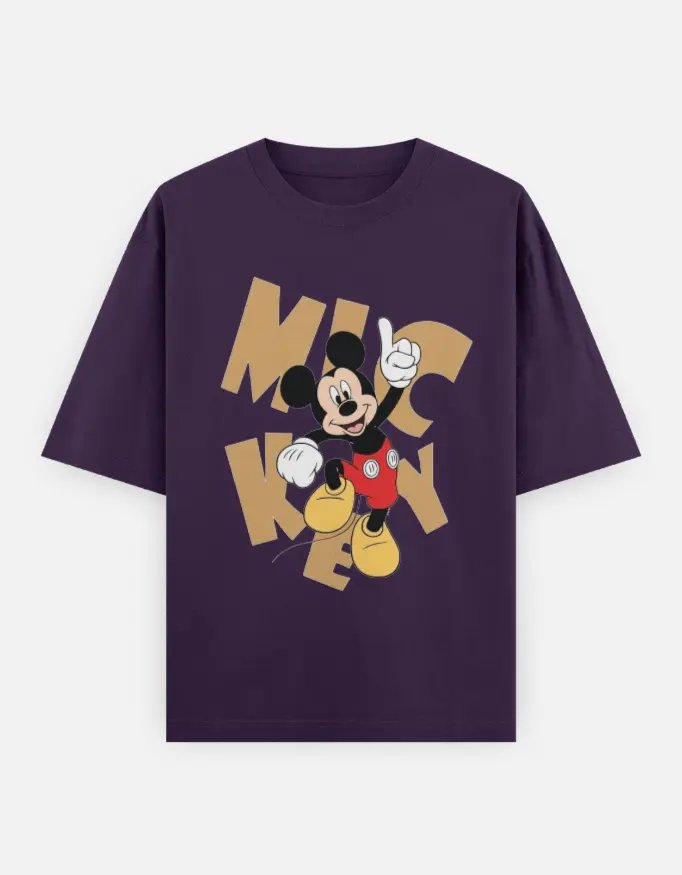 Mickey Mouse Graphic Unisex Oversized T-shirt (Purple, XS)