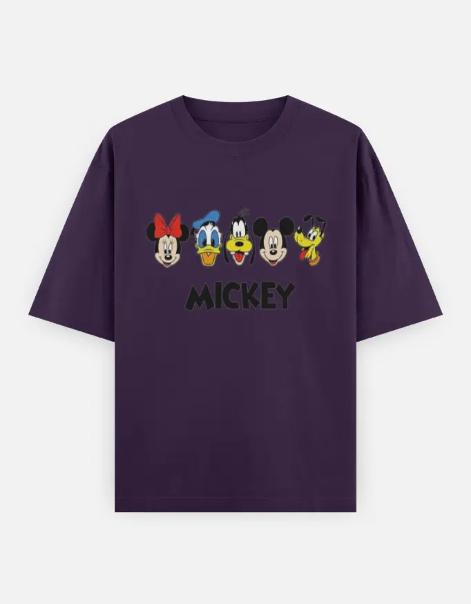 Mickey And Friends Graphic Unisex Oversized T-shirt (Purple, XS)