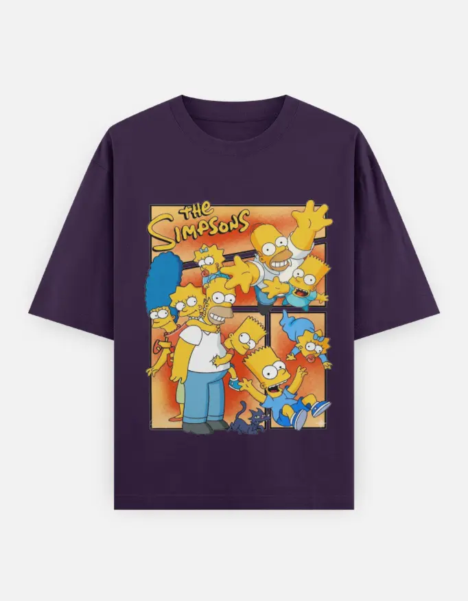 The Simpsons Family And Friends Graphic Unisex Oversized T-shirt (Purple, XS)