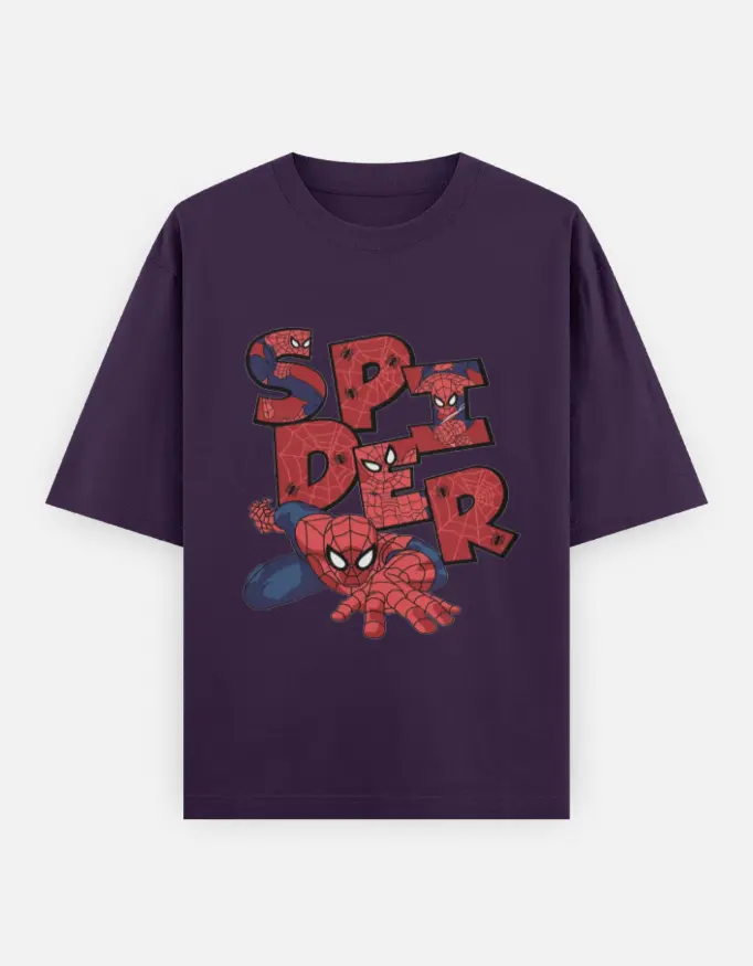 Spiderman Graphic Unisex Oversized T-shirt (Purple, XS)