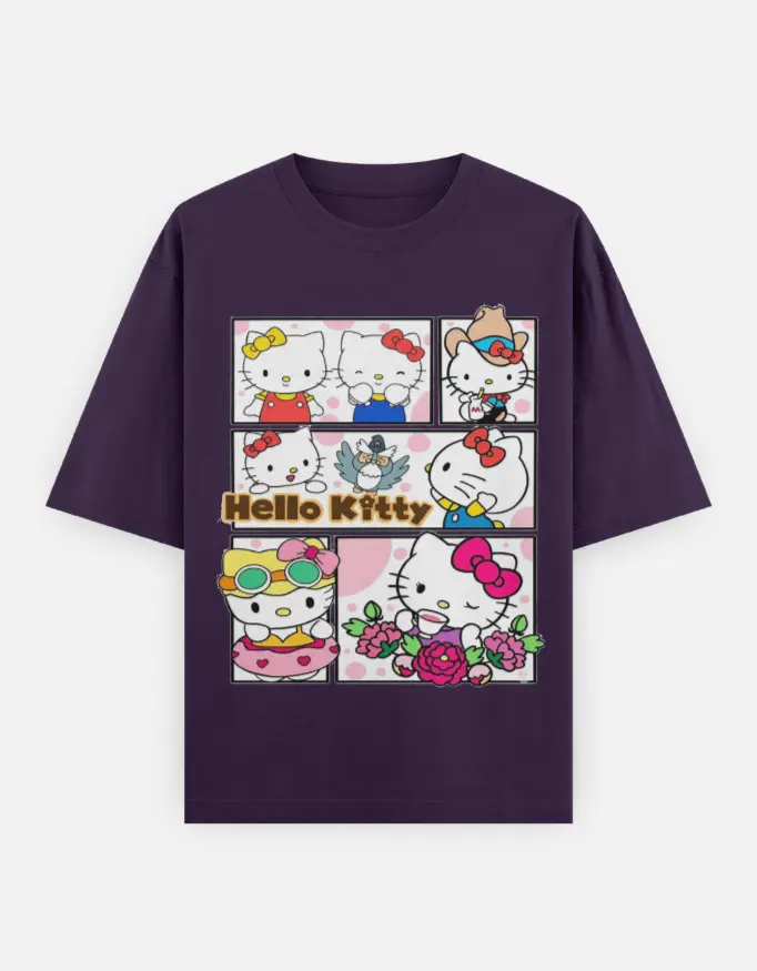 Hello Kitty Graphic Unisex Oversized T-shirt (Purple, XS)