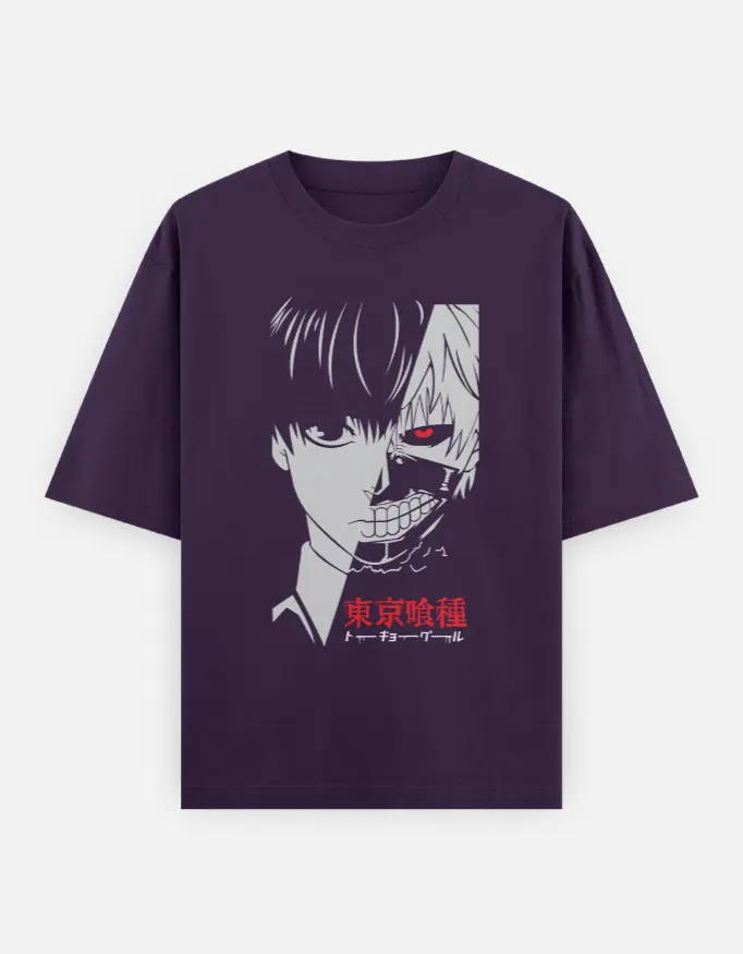 Ghoul Kaneki Split Identity Unisex Oversized T-shirt (Purple, XS)