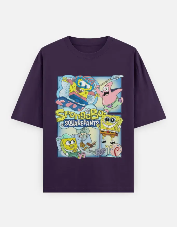 SpongeBob SquarePants Graphic Unisex Oversized T-shirt (Purple, XS)