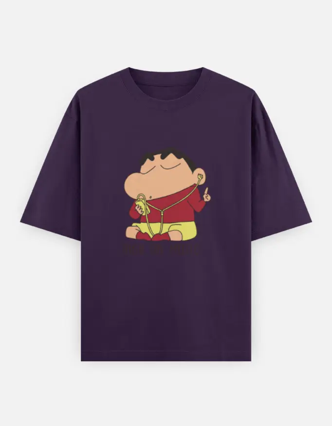 Shin-Chan High On Music Unisex Oversized T-shirt (Purple, XS)