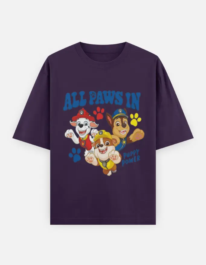 PAW Patrol Graphic Unisex Oversized T-shirt (Purple, XS)
