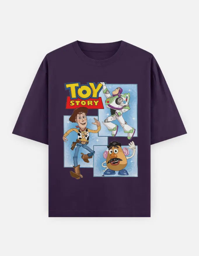 Toy Story Main Characters Graphic Unisex Oversized T-shirt (Purple, XS)