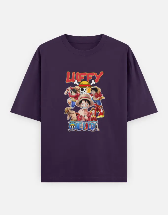 One Piece Luffy Unisex Oversized T-shirt (Purple, XS)
