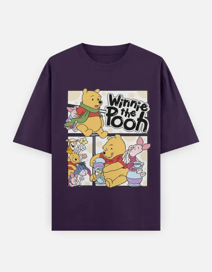 Winnie the Pooh And Friends Graphic Unisex Oversized T-shirt (Purple, XS)