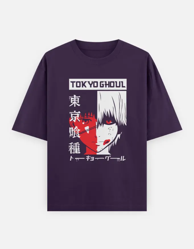 Tokyo Ghoul Duality Unisex Oversized T shirt (Purple, XS)
