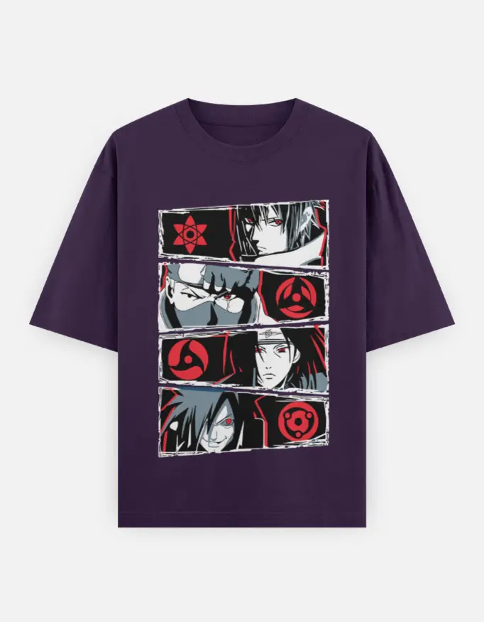 Naruto Sharingan Masters Grid Unisex Oversized T-shirt (Purple, XS)