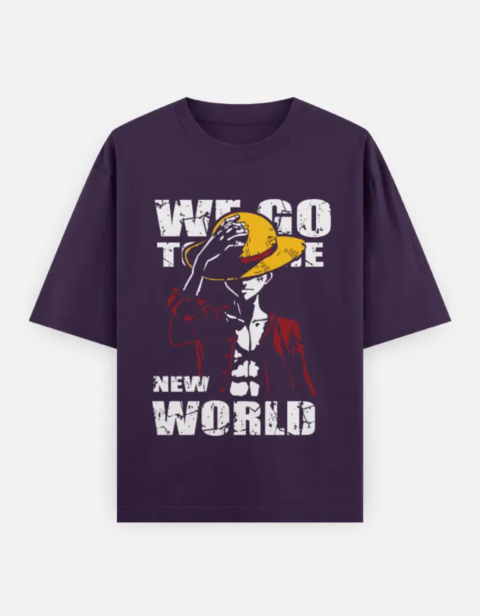 Luffy "NEW WORLD" Graphic Unisex Oversized T-shirt (Purple, XS)