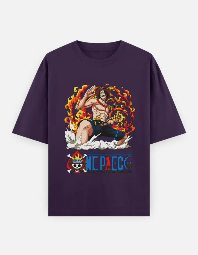 One Piece Ace "Fire Fist" Graphic T-shirt (Purple, XS)