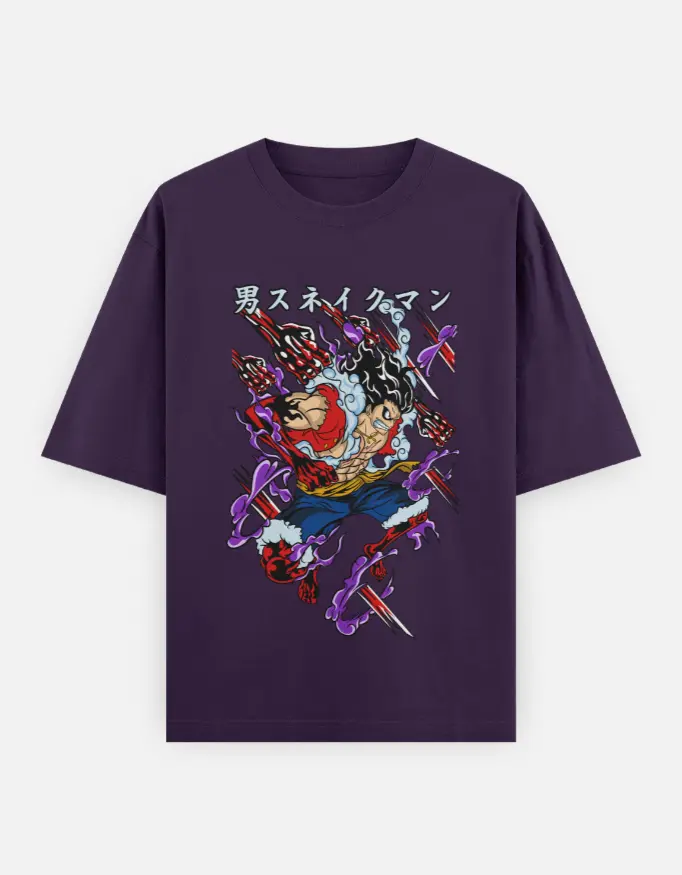 Luffy Snakeman Graphic Unisex Oversized T-shirt (Purple, XS)